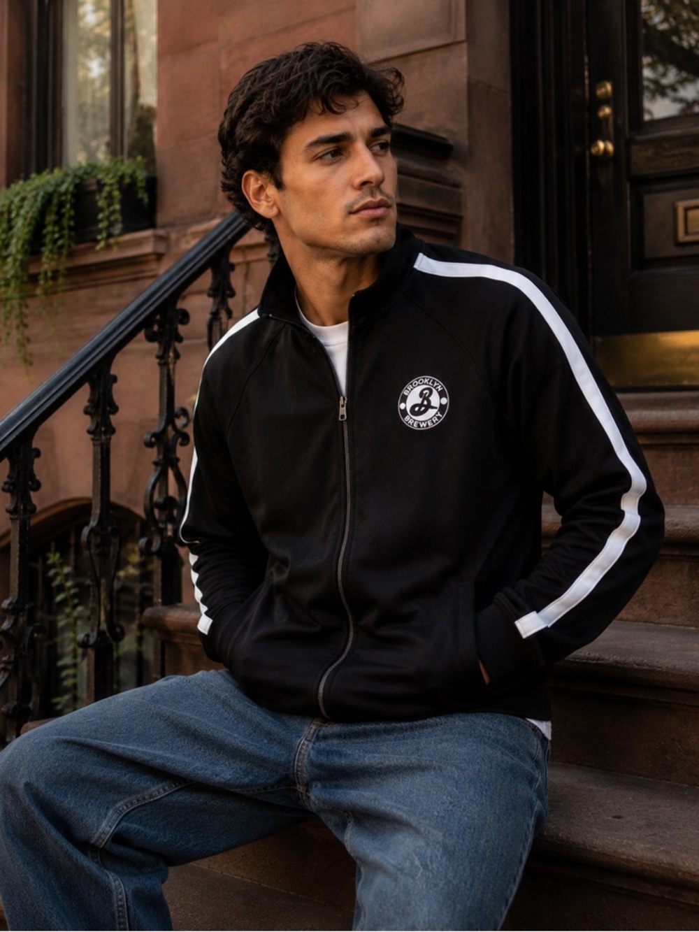 Brooklyn Brewery Vintage Black Track Jacket with White Stripe Small